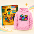 The Magic Mirror of Hair book and pink I Am the Magic youth hoodie bundle